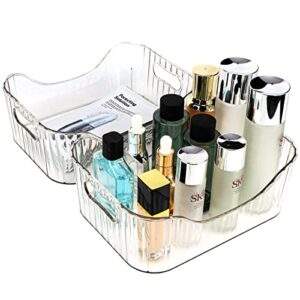2 pack makeup organizer, stackable acrylic bathroom organizers, for bathroom countertops, vanities, cabinets, sleek modern cosmetics storage solution