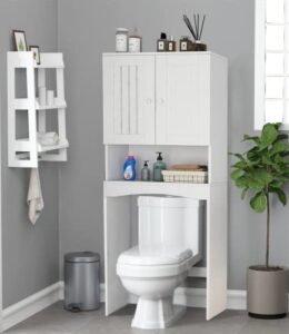 recaceik home bathroom shelf over-the-toilet, wooden 3-tier toilet storage shelves for bathroom, free-standing bathroom cabinet organizer over toilet 61 inch tall, white