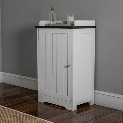 Lavish Home Free Standing Floor Cabinet Bathroom Cabinet-29 White Storage Cupboard for Bath Towels or Laundry Room Adjustable Shelf & Slatted Look Door, 29"