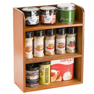 okllen 3 tier spice rack, multi-functional wood storage organizer, countertop bathroom organizer rack stand for vanity, bedroom, closet, 10" lx4.3 wx12 h, wall mounted, brown