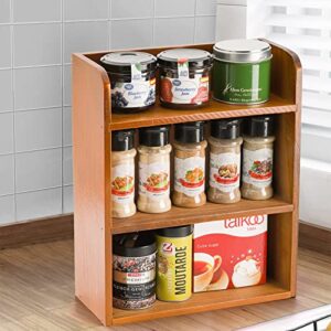 Okllen 3 Tier Spice Rack, Multi-Functional Wood Storage Organizer, Countertop Bathroom Organizer Rack Stand for Vanity, Bedroom, Closet, 10" Lx4.3 Wx12 H, Wall Mounted, Brown