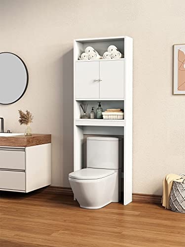 Cimlyfit Over The Toilet Storage Cabinet, 3-Tier Bathroom Space Saver, Bathroom Organizer Shelf Over Toilet, Freestanding Multifunctional Laundry Organizer Toilet Rack White