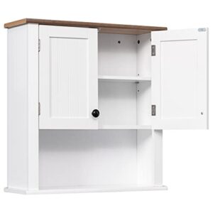 WAMPAT Farmhouse Wall Cabinet, Bathroom Over The Toilet Space Saver Storage Cabinet, Wood Hanging Medicine Cabinets with Adjustable Inner Shelf and Open Storage