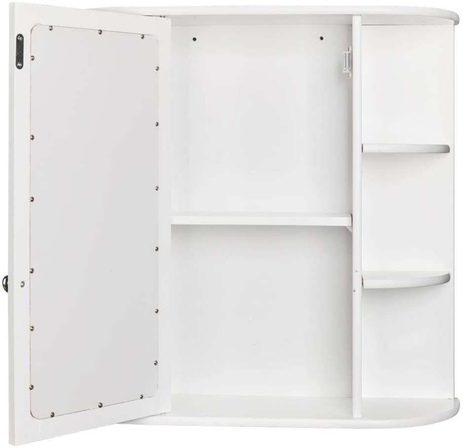 be current Mirror Cabinet, Bathroom Wall Storage Wooden Mounted Medicine Cabinet with Adjustable Shelf and 6 Open Compartments, L 23.6 inch x W 6.5 H 22.4 - White