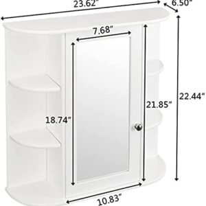 be current Mirror Cabinet, Bathroom Wall Storage Wooden Mounted Medicine Cabinet with Adjustable Shelf and 6 Open Compartments, L 23.6 inch x W 6.5 H 22.4 - White