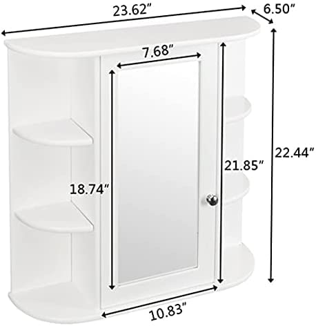 be current Mirror Cabinet, Bathroom Wall Storage Wooden Mounted Medicine Cabinet with Adjustable Shelf and 6 Open Compartments, L 23.6 inch x W 6.5 H 22.4 - White