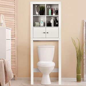 nightcore bathroom storage rack over the toilet, toilet organizer with 4 open space, space saver cabinet, sturdy and durable bathroom shelf, white