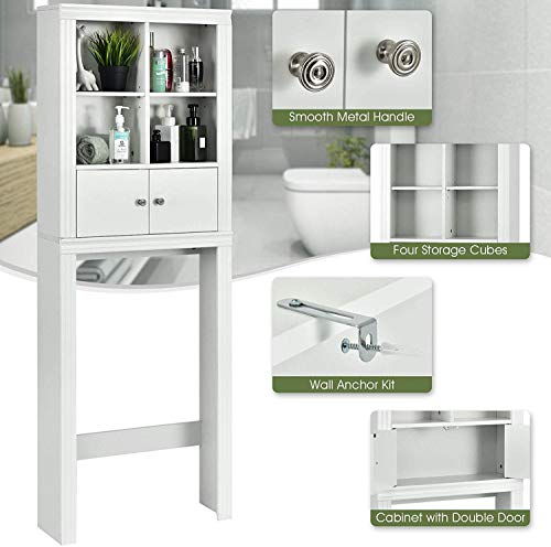 Nightcore Bathroom Storage Rack Over The Toilet, Toilet Organizer with 4 Open Space, Space Saver Cabinet, Sturdy and Durable Bathroom Shelf, White