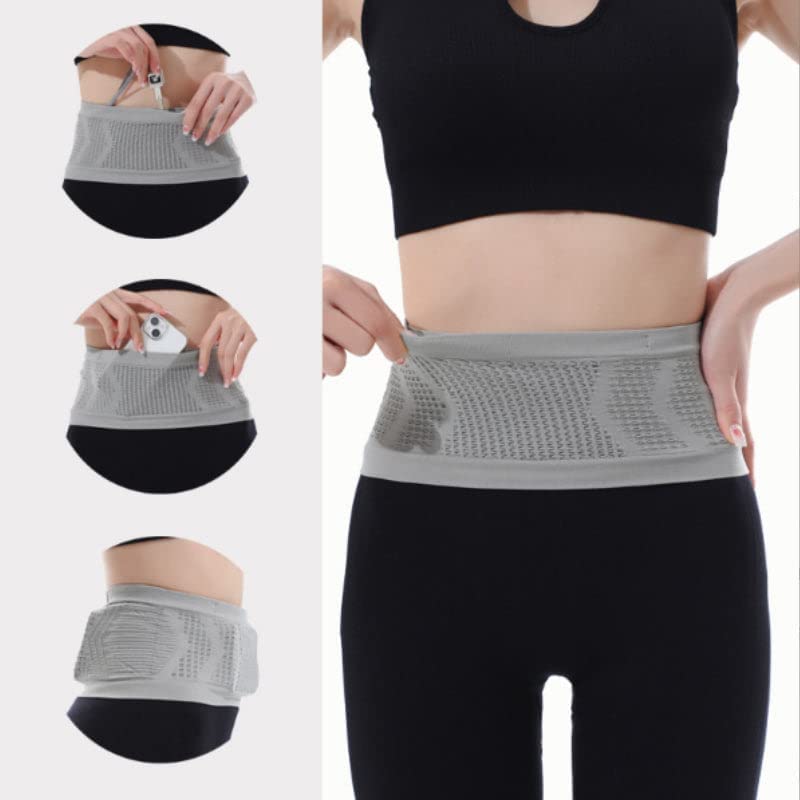 Multifunctional Knit Breathable Concealed Waist Bag, Large Capacity Adjustable Running Belt, Universal Running Belt (Black+Grey,L)