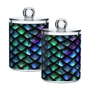 kigai dragon scales qtip holder - 14oz clear plastic apothecary jars bathroom canister dispenser organizer vanity storage jar with lid for cotton ball, cotton swab, floss (2pack)