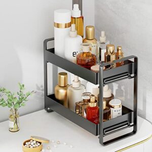 GILLAS 2 Tier Bathroom Counter Organizer, Makeup and Cosmetic Organizer Rack, Bathroom Vanity Storage Tray, Counter Standing Holder Shelf, Black Medium