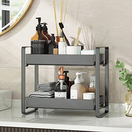 GILLAS 2 Tier Bathroom Counter Organizer, Makeup and Cosmetic Organizer Rack, Bathroom Vanity Storage Tray, Counter Standing Holder Shelf, Black Medium