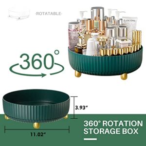 360° Rotating Storage Tray, 11.02 inches in Diameter, Cosmetics and Perfume Organizer, Desktop Storage Tray, Cosmetics and Skincare Storage Tray Large Capacity, Large Dark Green (11.02"×11.02"×3.93")