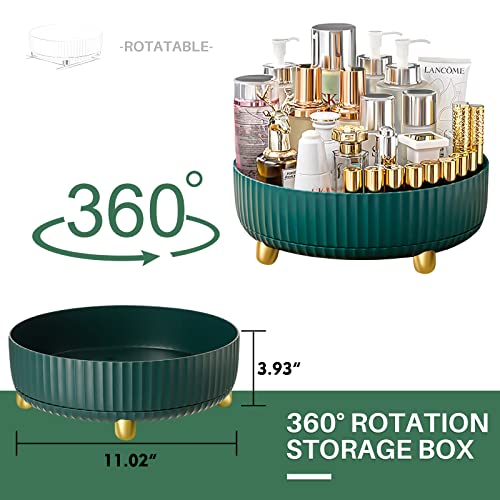 360° Rotating Storage Tray, 11.02 inches in Diameter, Cosmetics and Perfume Organizer, Desktop Storage Tray, Cosmetics and Skincare Storage Tray Large Capacity, Large Dark Green (11.02"×11.02"×3.93")