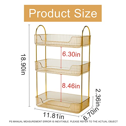 Bathroom Organizer Countertop, Vanity Organizer Trays for Bathroom Counter, Bathroom Tray Counter Organizer, Plastic Tray Stand for Perfume, Makeup, Skincare(Yellow, 3 Tiers)