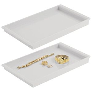 mdesign plastic bathroom counter tray and organizer - perfume, guest hand towel, makeup, and accessory holder tray for bathroom countertop and vanity - petal collection - 2 pack - light gray