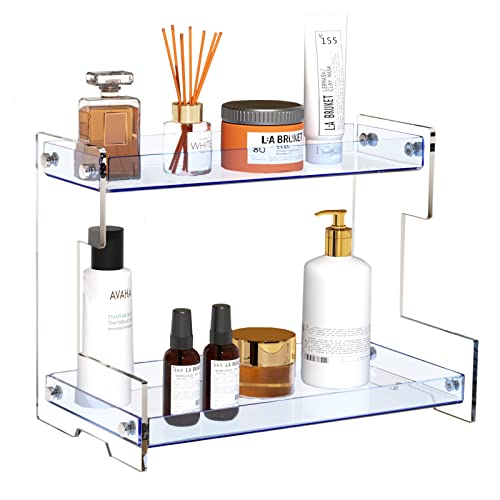 Acliys 2 Tier Bathroom Counter Organizer Acrylic Countertop Organizer Makeup Organizer Perfume Organizer Vanity Organizer Spice Rack Organizer Bathroom Sink Organizer Coffee Station Organizer(Bule)