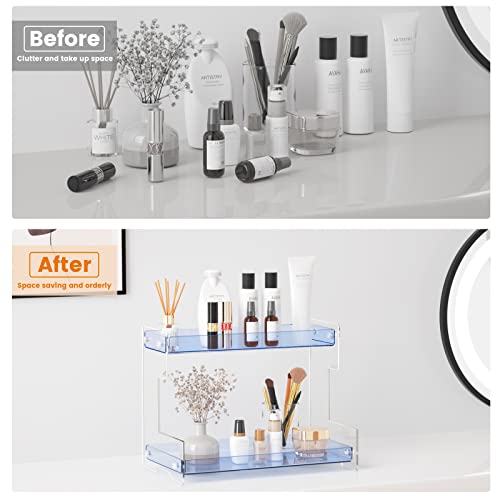 Acliys 2 Tier Bathroom Counter Organizer Acrylic Countertop Organizer Makeup Organizer Perfume Organizer Vanity Organizer Spice Rack Organizer Bathroom Sink Organizer Coffee Station Organizer(Bule)