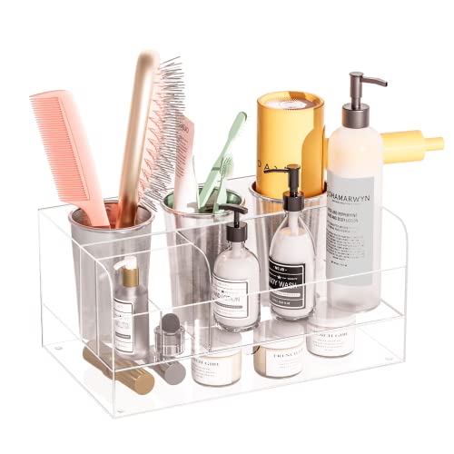 Hair Tool Organizer, Acrylic Hair Styling Tools and Blow Dryer Holder with Drawer for Bathroom Vanity Countertop (Clear)