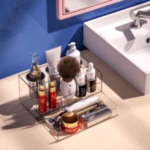 Hair Tool Organizer, Acrylic Hair Styling Tools and Blow Dryer Holder with Drawer for Bathroom Vanity Countertop (Clear)