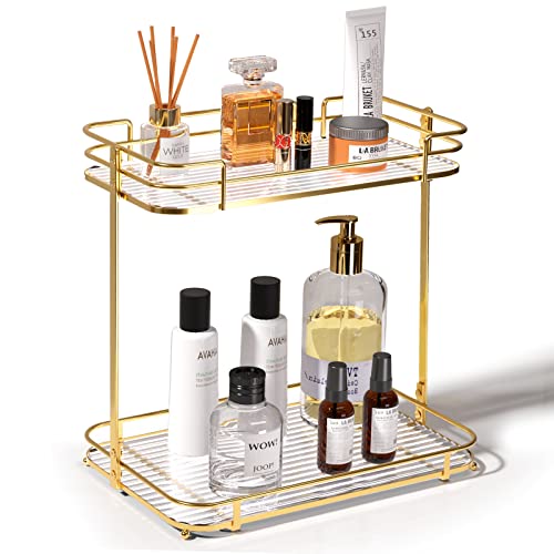 Acliys Bathroom Organizer Countertop 2 Tier Acrylic Bathroom Counter Organizer Perfume Organizer Vanity Organizer Skincare Organizers Kitchen Countertop Organizer(Gold, Clear)