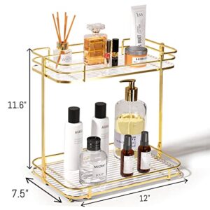 Acliys Bathroom Organizer Countertop 2 Tier Acrylic Bathroom Counter Organizer Perfume Organizer Vanity Organizer Skincare Organizers Kitchen Countertop Organizer(Gold, Clear)