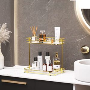 Acliys Bathroom Organizer Countertop 2 Tier Acrylic Bathroom Counter Organizer Perfume Organizer Vanity Organizer Skincare Organizers Kitchen Countertop Organizer(Gold, Clear)