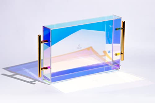 Iridescent Acrylic Bathroom Tray, Vanity Serving Tray with Gold Handle, Home Decor, Tray for Bathroom Countertop, Cosmetic Organizer, Glass Tray for Vanity, Bedroom Counter Tray