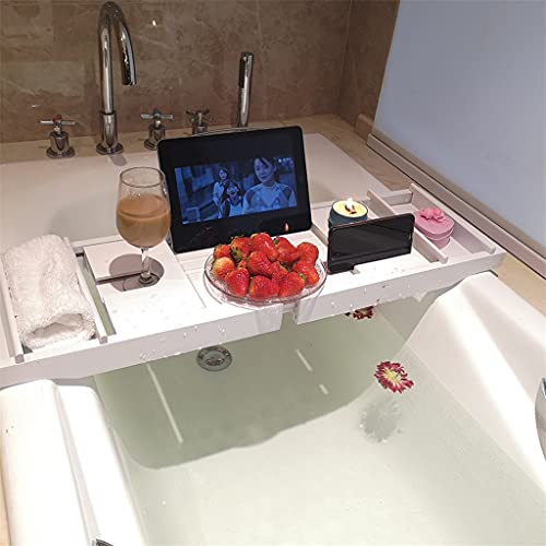 JAHH Extendable Bathtub Trays Spa Bathtub Organizer Book Wine Holder Non Slip Bottom Sides Bathroom Storage Shelves Racks (Color : OneColor)