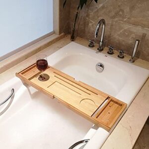 GANFANREN Extendable Bath Tray Bathtub Tray Spa Bath Tub Caddy Organizer Book Wine Tablet Holder Reading Rack Bathroom Accessories