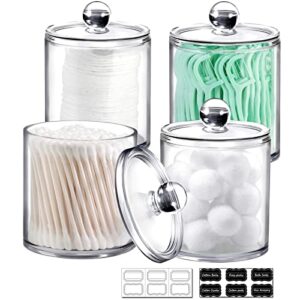 4 pack of 15 oz. plastic acrylic bathroom vanity countertop canister jars with storage lid, apothecary jars qtip holder makeup organizer for cotton balls,swabs,pads,bath salts (clear, 15 oz)