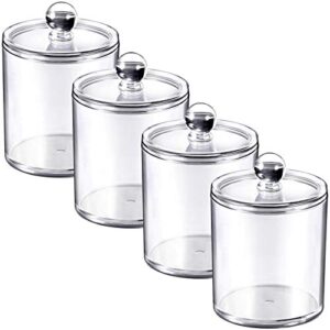 4 Pack of 15 Oz. Plastic Acrylic Bathroom Vanity Countertop Canister Jars with Storage Lid, Apothecary Jars Qtip Holder Makeup Organizer for Cotton Balls,Swabs,Pads,Bath salts (Clear, 15 Oz)