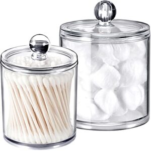 qtip dispenser holder bathroom vanity organizer apothecary jars canister set for cotton ball,cotton swab,q-tips,cotton rounds,bath salts,premium quality plastic acrylic clear | 2 pack,15 oz. & 20 oz.