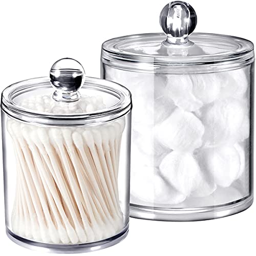 Qtip Dispenser Holder Bathroom Vanity Organizer Apothecary Jars Canister Set for Cotton Ball,Cotton Swab,Q-tips,Cotton Rounds,Bath Salts,Premium Quality Plastic Acrylic Clear | 2 Pack,15 Oz. & 20 Oz.