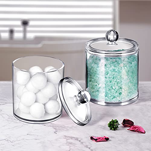 Qtip Dispenser Holder Bathroom Vanity Organizer Apothecary Jars Canister Set for Cotton Ball,Cotton Swab,Q-tips,Cotton Rounds,Bath Salts,Premium Quality Plastic Acrylic Clear | 2 Pack,15 Oz. & 20 Oz.