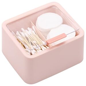 tecbeauty qtips storage organizer - 2 grids separate cotton swabs dispenser qtips holder bathroom canisters with hinged lids for cotton balls, cotton pads, pink