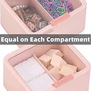 Tecbeauty Qtips Storage Organizer - 2 Grids Separate Cotton Swabs Dispenser Qtips Holder Bathroom Canisters with Hinged Lids for Cotton Balls, Cotton Pads, Pink