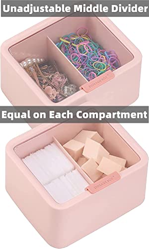 Tecbeauty Qtips Storage Organizer - 2 Grids Separate Cotton Swabs Dispenser Qtips Holder Bathroom Canisters with Hinged Lids for Cotton Balls, Cotton Pads, Pink