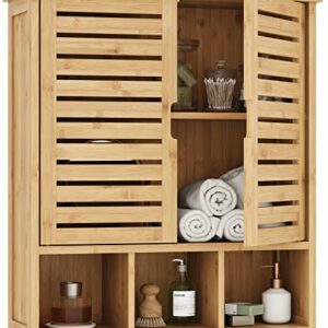 FORABAMB Bathroom Wall Cabinet Wood Medicine Cabinets with 2 Doors & Adjustable Shelves Over The Toilet Storage Cabinet with 3 Compartments Wall Mounted Storage Organizer for Kitchen Laundry Room