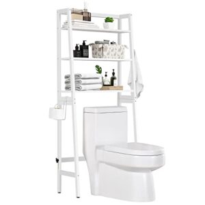 mallking over the toilet storage, wooden 3-tier over-the-toilet rack bathroom space saver organizer, freestanding above toilet with toilet paper holder and hooks (white)