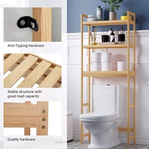 SONGMICS Over The Toilet Storage, 3-Tier Bamboo Over Toilet Bathroom Organizer with Adjustable Shelf, Fit Most Toilets, Space-Saving, Easy Assembly, Natural UBTS001N01