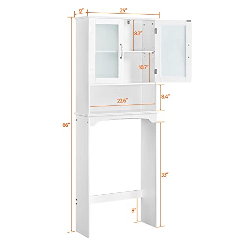 Yaheetech Over The Toilet Storage Cabinet with Double Tempered Glass Doors and Adjustable Shelf, Freestanding Bathroom Storage Rack, 66 Inches Height