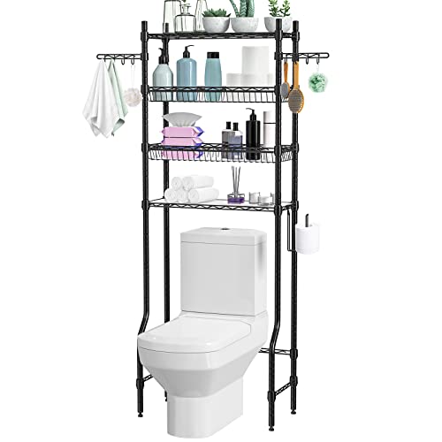 Bathroom Over the Toilet Storage Shelf - Over Toilet Bathroom Organizer Rack with 4 Tier Bathroom Space Saver Toilet Stand Shelves Bathroom Stand Above Toilet Bathroom Rack Organizer Over Toilet,Black