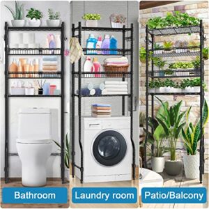 Bathroom Over the Toilet Storage Shelf - Over Toilet Bathroom Organizer Rack with 4 Tier Bathroom Space Saver Toilet Stand Shelves Bathroom Stand Above Toilet Bathroom Rack Organizer Over Toilet,Black