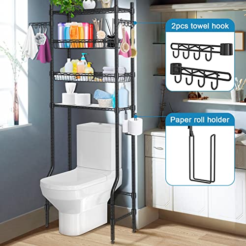 Bathroom Over the Toilet Storage Shelf - Over Toilet Bathroom Organizer Rack with 4 Tier Bathroom Space Saver Toilet Stand Shelves Bathroom Stand Above Toilet Bathroom Rack Organizer Over Toilet,Black