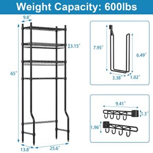 Bathroom Over the Toilet Storage Shelf - Over Toilet Bathroom Organizer Rack with 4 Tier Bathroom Space Saver Toilet Stand Shelves Bathroom Stand Above Toilet Bathroom Rack Organizer Over Toilet,Black