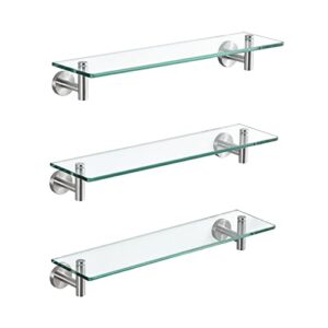 kes glass shelf for bathroom rectangular 20-inch floating shelves 3 pack with rustproof stainless steel brackets wall mounted brushed finish, a2021-2-p3