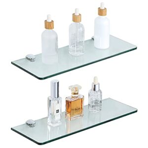 sayayo floating glass shelves for bathroom, 15 x 5 inch chrome tempered glass shelf for wall 2 pack, clear
