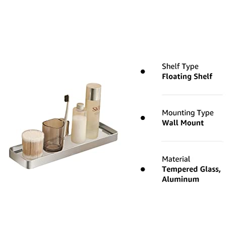 Danpoo Floating Shelf Bathroom Wall Shelf, 16“ Tempered Glass Shelf Wall Mounted(Matte Silver)