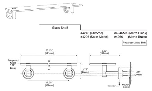 Gatco 4246MX Latitude II Glass Shelf, Matte Black